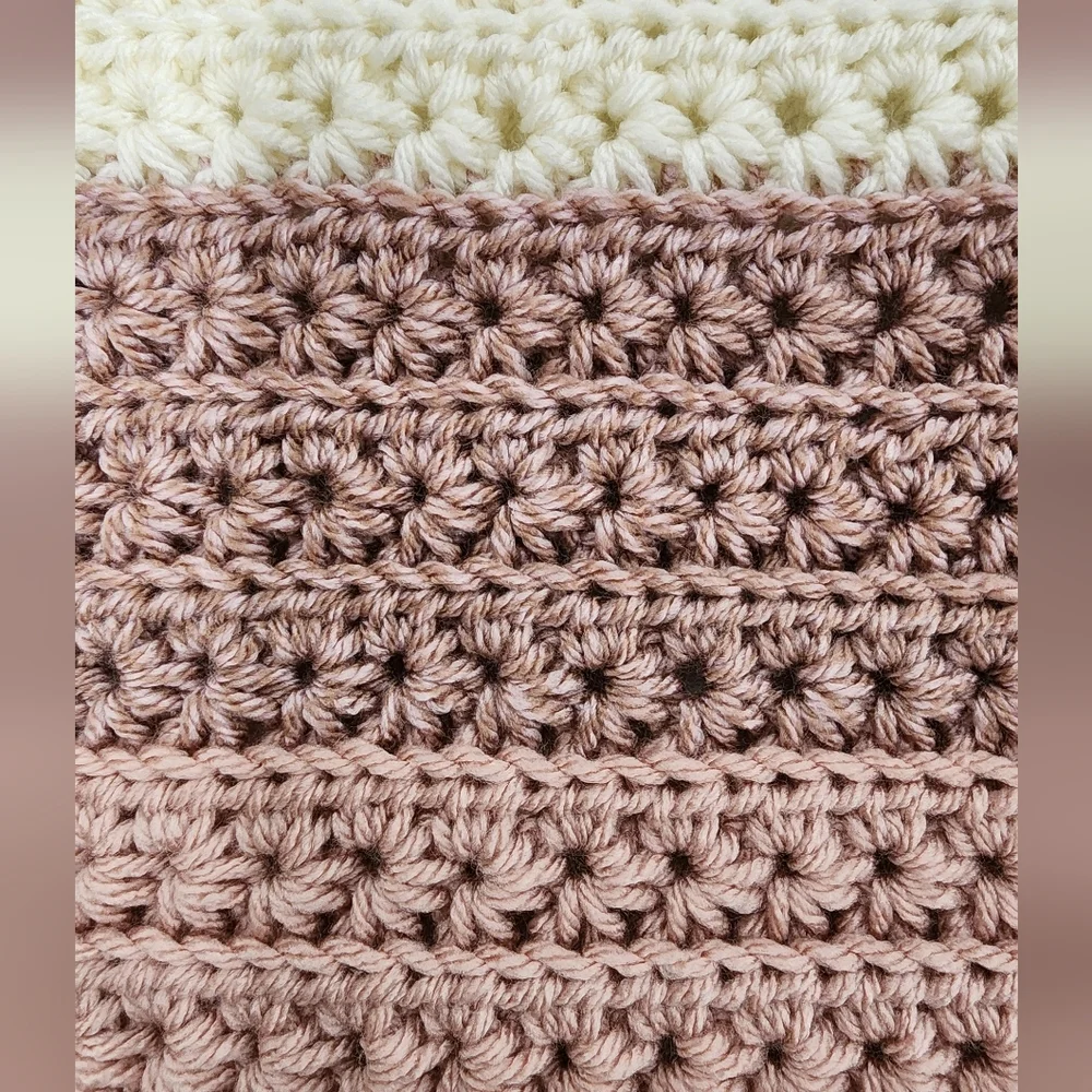 Handmade Crochet Blanket in Pink and Cream - Picture 4 of 7